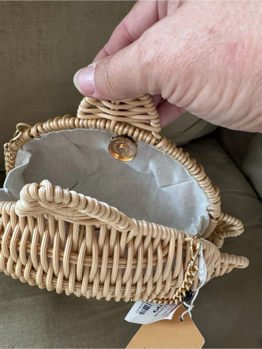 Tommy Bahama Woven Fish Shoulder Bag in Natural Tan with Gold tone Chain